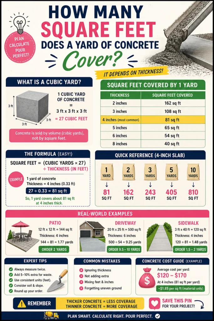 How Many Square Feet Does a Yard of Concrete Cover (+ Exact Chart & Calculator)