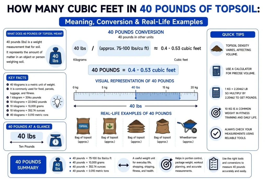 how many cubic feet in 40 pounds of topsoil