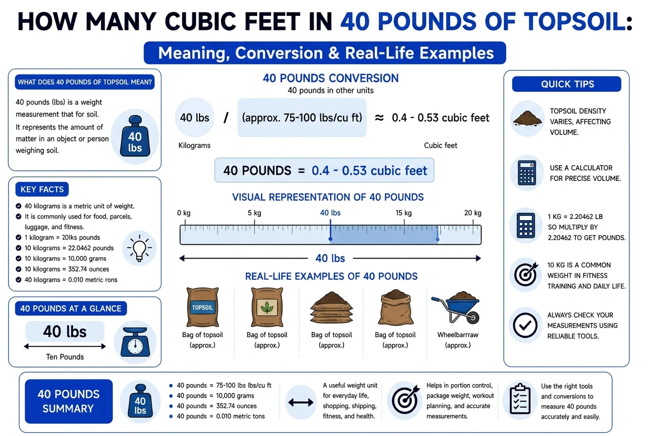 how many cubic feet in 40 pounds of topsoil