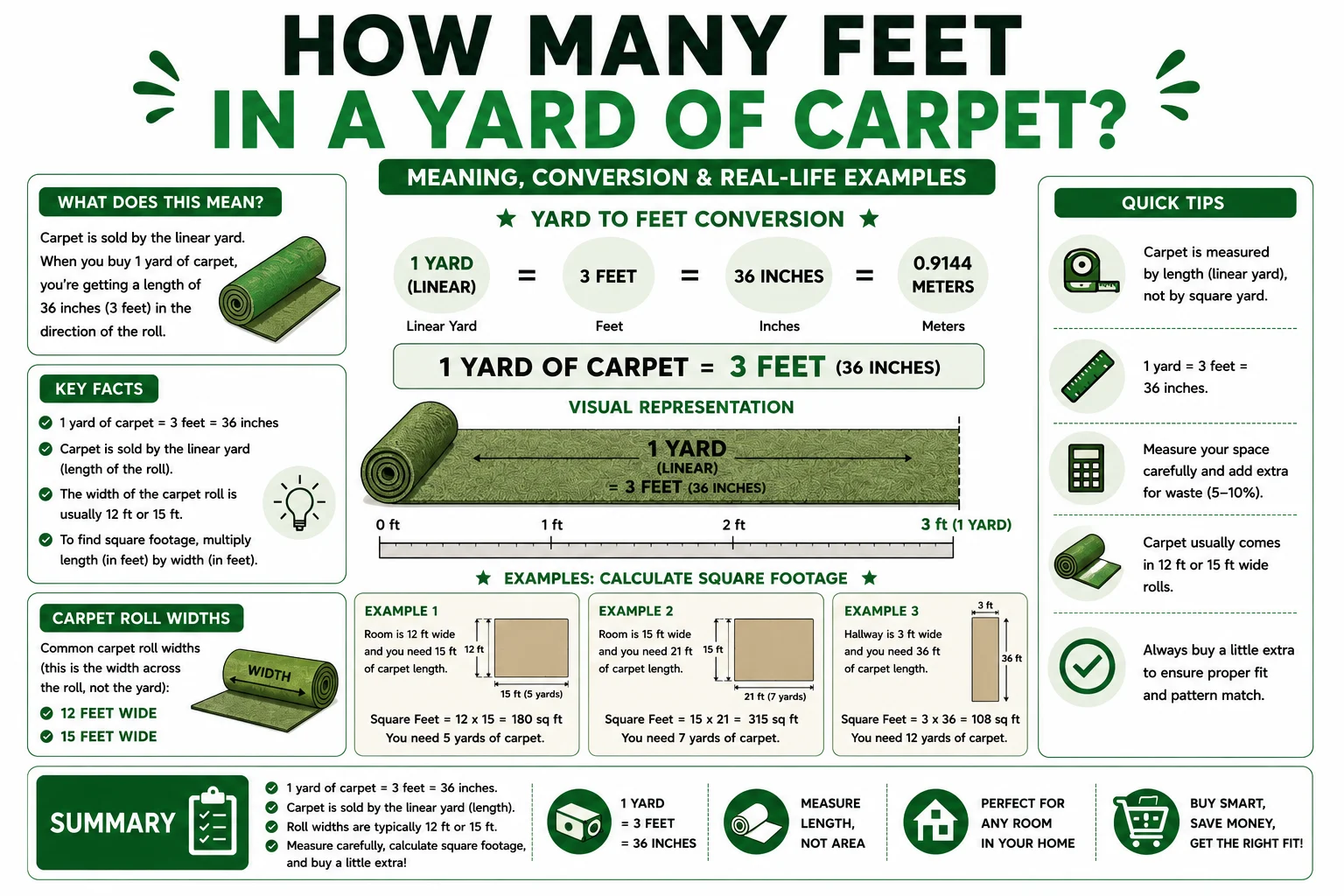 how many feet in a yard of carpet