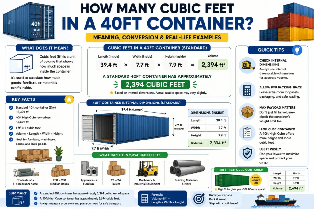 how many cubic feet in a 40ft container