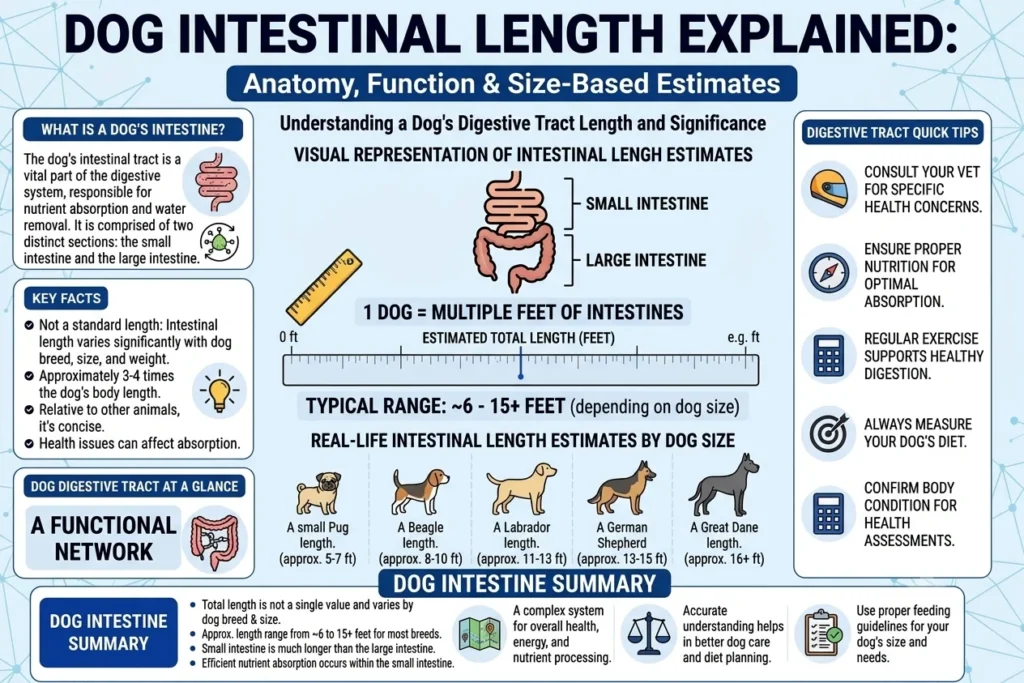 how many feet of intestines do dogs have